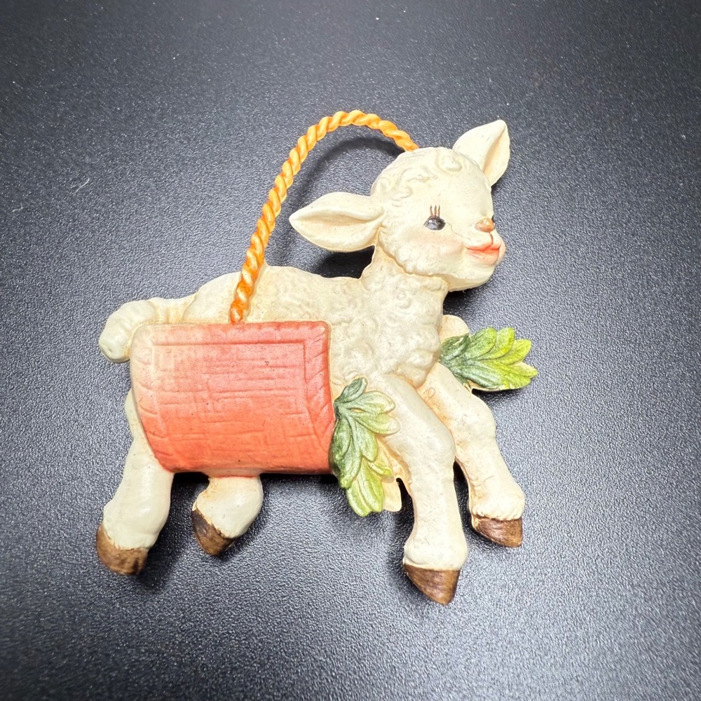 Jerrandi Italy‎ Ceramic Lamb with Basket Ornament Figurine Easter Spring